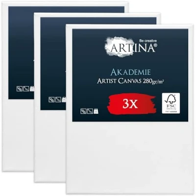Afbeelding van Artina Set van 3 canvas schilderij 30 x 40 cm hout FSC wit 100% katoen 280 g/m² stabiel schilderdoek Akademie