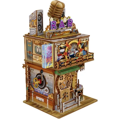 Afbeelding van Tonecheer bureau prullenbak: Punk Bar Houten 3D puzzel Sensor DIY miniatuurhuis TQ183