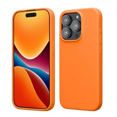 Afbeelding van kwmobile telefoonhoesje geschikt voor iPhone 15 Pro Max Hoesje met siliconen coating Smartphone case in fruitig oranje