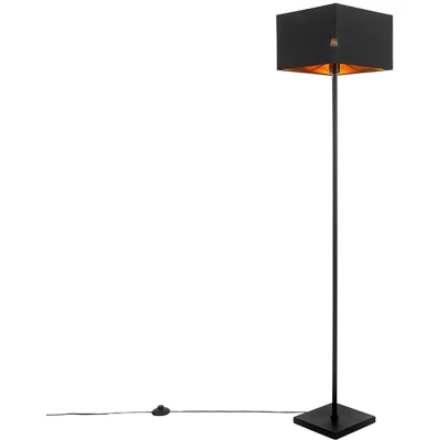 Afbeelding van QAZQA Moderne vloerlamp zwart met goud vierkant VT 1
