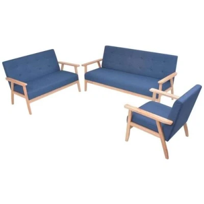 Afbeelding van vidaXL Bankstel stof blauw 3 delig