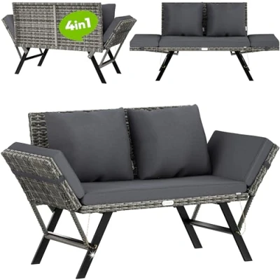 Afbeelding van Casaria Polyrattan Tuinbank Verstelbaar Incl. Kussens Grijs