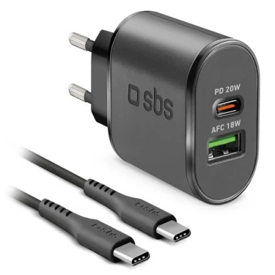 Image de Sbs Chargeur 1xusb c 20w &amp; 1x Usb a 18w Noir + Cable 1.5m