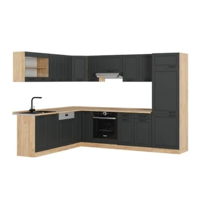 Afbeelding van Vicco Hoekkeuken R Line, Antraciet landhuis/gouden eik, 227 x 287 cm zonder werkblad