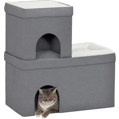 Afbeelding van PawHut Kattengrot MDF Polyester 74L x 37,5B 78,5H cm Grijs