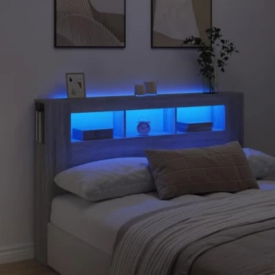 Afbeelding van Hoofdeinde met LED 160x18,5x103,5 cm bewerkt hout grijs sonoma