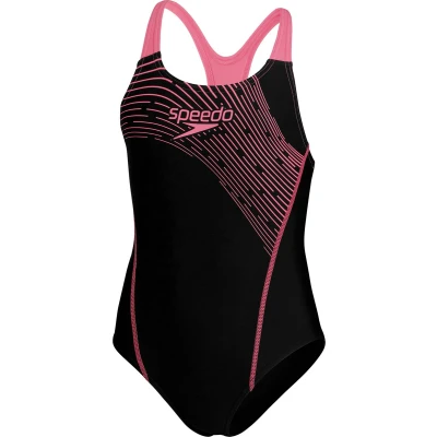 Afbeelding van Speedo Girls Medley LOGO Medalist Badpak voor kinderen, Maat: 128, Black/fandango pink