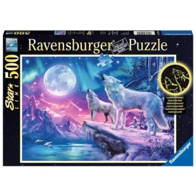 Afbeelding van Ravensburger starline puzzel Wolven in het Noorderlicht legpuzzel 500 stukjes