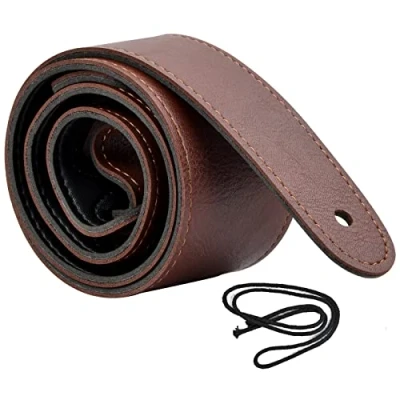 Afbeelding van Vesaneae Gitaarriem van leer, gitaarriem, in lengte verstelbaar, Basics gitaarband voor klassieke gitaar, elektrische bas en akoestiek, verstelbaar 116 136 cm (zwart bruin), zwart, Zwart