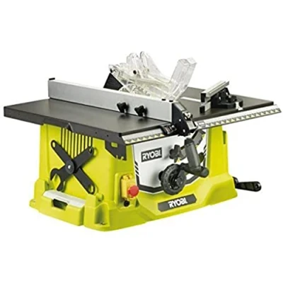 Afbeelding van RYOBI Tafelzaag 1800 W aluminium tafel capaciteit 80 mm bij 90 Geleverd met intrekbare voet, lemmet 254 48 tanden, parallelle geleiding, versteksnijgeleiding en schuiver