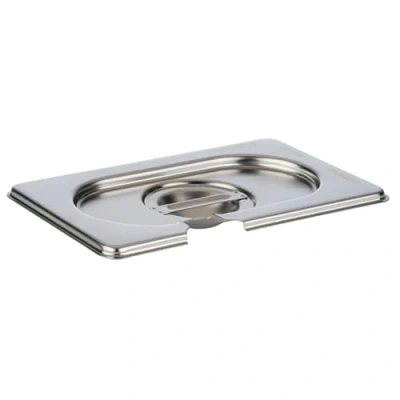 Afbeelding van APS 81595 GN 1/9 deksel met lepelgat roestvrij staal chroom nikkel afmetingen 105 x 175 mm hoogte 25