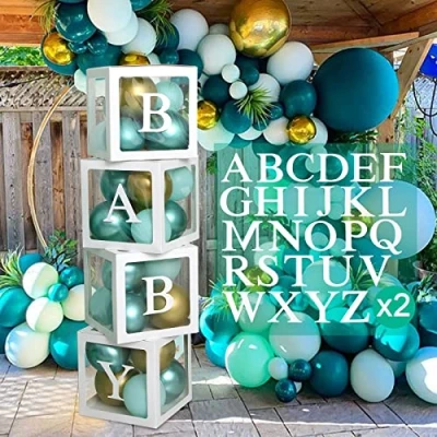 Afbeelding van 4 stuks transparante ballondozen met 52 letters (2 sets van A tot Z), voor babyshower, jongens en meisjes, geslachtsonthulling, verjaardag, feestdecoratie thema