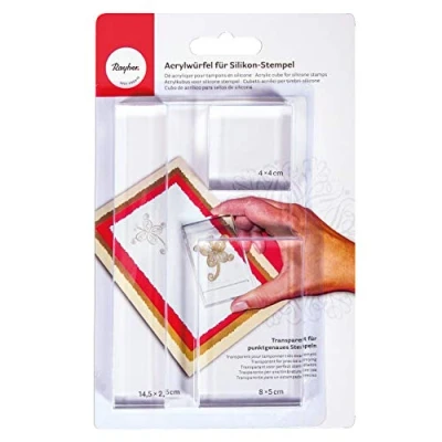 Afbeelding van Rayher Acrylblokkenset, transparant, 3 maten, dikte 1 cm, houder voor siliconen stempels, reliëf, kaarten, enveloppen, geschenken, scrapbooking 2860500