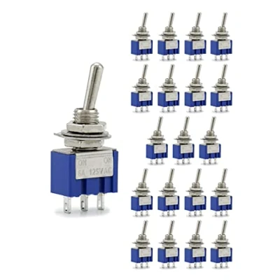 Afbeelding van QWORK 20 stuks mini hefboomschakelaar SPST AC 125V 6A 3 polig 2 voudig ON ON, tuimelschakelaar voor Arduino Auto Truck Boat (MTS102)