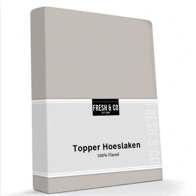 Afbeelding van Topper Hoeslaken Katoen Flanel Taupe Fresh and Co 140 x 200 cm Geschikt Voor Matrassen Tot 15 Hoog Ga naar Dekbed Discounter.nl &amp;