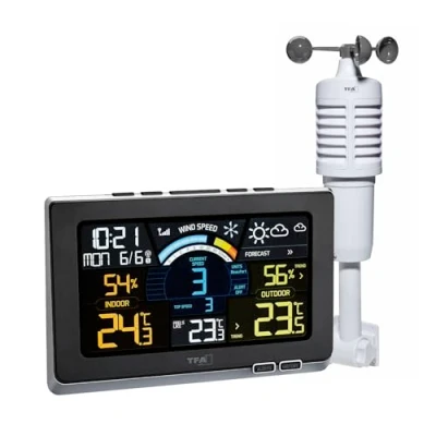 Image de TFA Dostmann Spring Breeze 35.1140.01 Station météo radio pilotée avec écran couleur, prévisions limites d&#039;alarme/icônes Noir