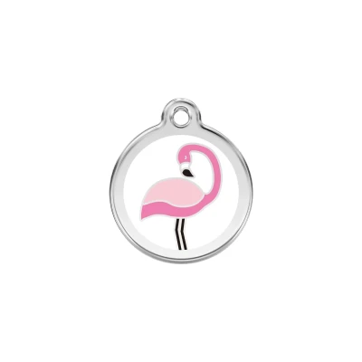 Afbeelding van Flamingo White roestvrijstalen hondenpenning small/klein dia. 2 cm RedDingo