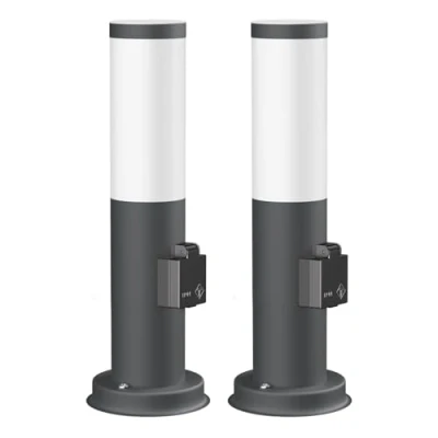 Afbeelding van ledscom.de 2 stuks koplamp/lichtklem/tuinlamp PORU voor buiten, IP44, 39 cm, antraciet, 1 x E27 max. 40 W, stopcontact