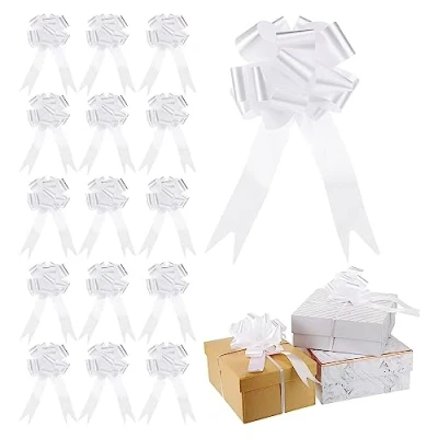 Afbeelding van ChAusa 30 stuks decoratie auto bruiloft, strik witte strik, handmatige boog, geschikt voor feest, autodecoratie, huis en geschenken, 12 x 20 cm