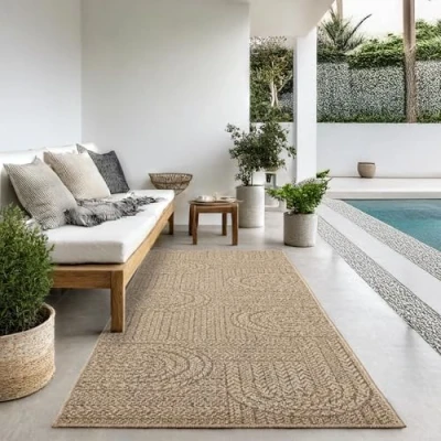 Afbeelding van the carpet Kansas Robuust tapijt voor binnen en buiten in natuurlijke jute look, weerbestendig, terras tuin, 80 x 250 cm