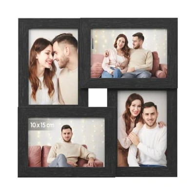 Afbeelding van SONGMICS Fotolijst, voor 4 foto&#039;s, fotoformaat 10 x 15 cm, fotogalerij, glasplaat, zwart RPF25BK