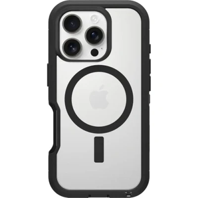 Afbeelding van Otterbox Defender XT beschermhoes MagSafe voor iPhone 16 Pro, schokbestendig, valbescherming, robuust, ondersteunt 7 x meer vallen dan militaire standaard, transparant/zwart, levering zonder