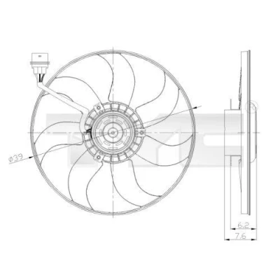 Afbeelding van TYC 837 0036 Radiator Ventilator 390 100/265 Zonder ventilatorraamwerk VOLKSWAGEN: Polo IV Hatchback, V Fox Hatchback