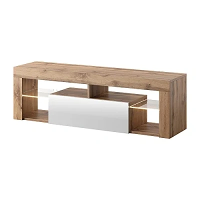 Afbeelding van Selsey Hugo Chene Lancaster tv bank (140 cm, wit, glanzend, met led)