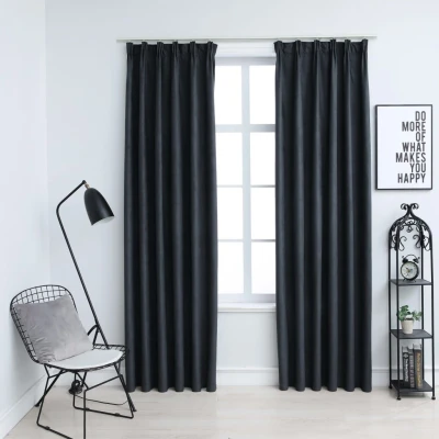 Afbeelding van Gordijnen verduisterend met haken 2 st 140x225 cm antraciet