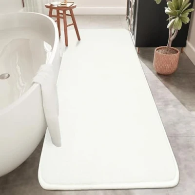 Afbeelding van Rururug Grote antislip badmat van absorberende microvezel voor badkamer, 50 x 120 cm, wit