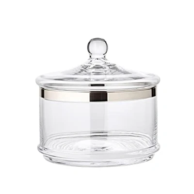 Afbeelding van Vigo glazen pot met deksel (hoogte 19 cm, diameter cm) mondgeblazen kristalglas platina rand voorraadpot muffin koektrommel