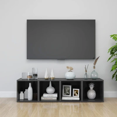 Afbeelding van Tv meubelen 4 st 37x35x37 cm spaanplaat hoogglans grijs