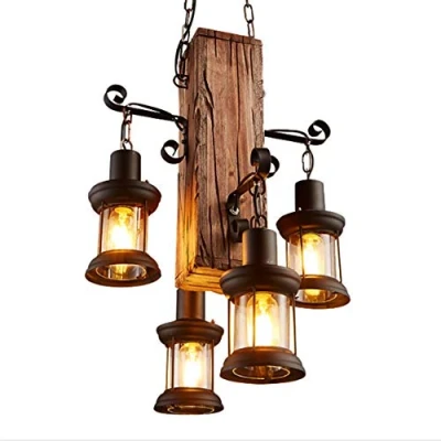 Afbeelding van hanglamp, rustiek, vintage, bar, retro, persoonlijkheid, woonkamer, hout, metaal, E27, verstelbaar, industriële hoogte, eetkamer, plafondlamp, kroonluchter, 4