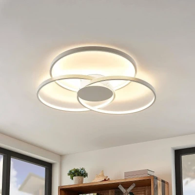 Afbeelding van Lindby LED plafondlamp met dimmer 1licht Aluminium H: 8 cm wit mat Inclusief lichtbron