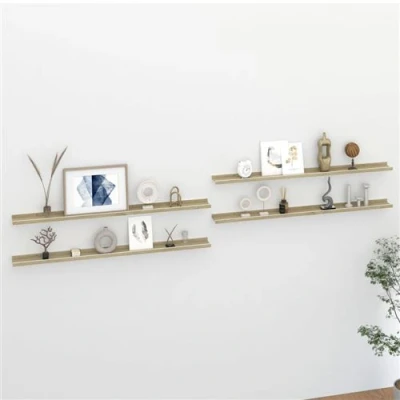 Afbeelding van Wandschappen 4 st 115x9x3 cm wit en sonoma eikenkleurig
