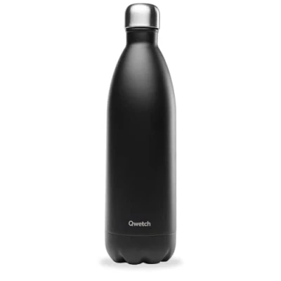 Afbeelding van Qwetch Thermosfles Matt zwart 1 liter Drinkfles voor onderweg van roestvrij staal 24 uur koud en 12 warm Waterdicht, BPA vrij herbruikbaar sport, reizen, kantoor,