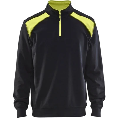 Afbeelding van Blaklader Sweatshirt bi colour met halve rits 3353 1158 Zwart/High Vis Geel L