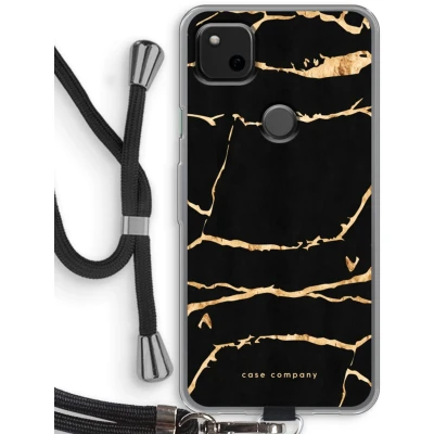 Afbeelding van Case Company® hoesje met Koord geschikt voor Google Pixel 4a Gouden marmer Telefoonhoesje Zwart Bescherming aan alle Kanten en Over de Schermrand