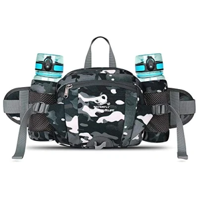 Afbeelding van Waterfly heuptas, flessenhouder, voor heren en dames, sport, reizen, wandelen, fietsen, Zwarte Camouflage