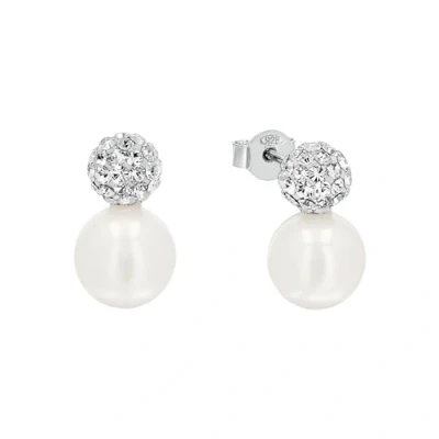 Afbeelding van Amor Oorstekers met synthetische zirkonia. glazen parel, 1,5 cm, zilver, levering in sieradengeschenkdoos, 9964307, Sterling zirkonium, zilver glas, Zirkonia