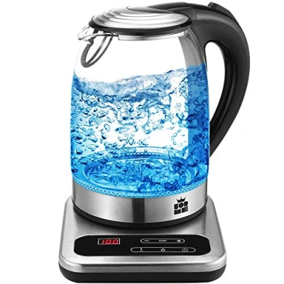 Afbeelding van ForMe Elektrische waterkoker van glas, thermostaat, verstelbaar, 1,7 leds, blauw, temperatuurregeling, 40 100 C, transparant, variabele temperatuur, warmhoudfunctie, BPA vrij