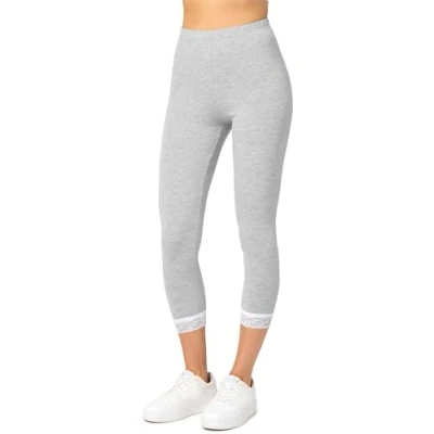 Afbeelding van Merry Style MS MS10 290 LE Dames Capri Leggings Sport Vrijetijdsbroek 3/4 Lengte met Kant Viscose Sporbroek Yogabroek Gemêleerd XXL