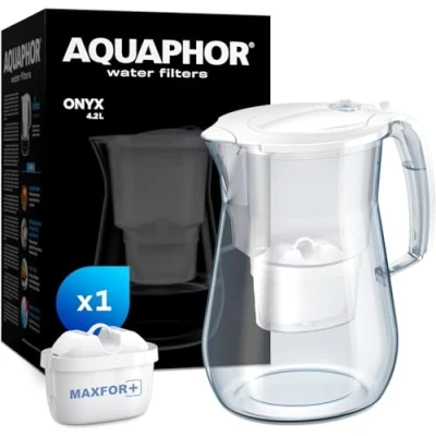 Afbeelding van Aquaphor Waterfilterkan 4.2 liter Onyx wit met wisselpatroon Maxfor+