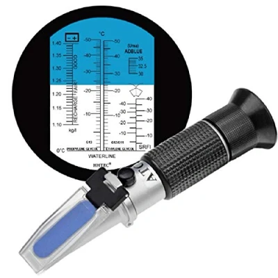 Afbeelding van HHTEC 4 in 1 antivries refractometer ethyleenglycol, propyleenglycol, voor het vriespunt van koelwater, ruitenwater, AdBlue, batterij, met Duitstalige handleiding