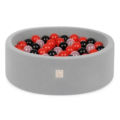 Afbeelding van MISIOO Smart Ballenbad voor kinderkamer, 200 ballen, speelgoed, machinewasbaar, Öko Tex gecertificeerd, 90 x 30 cm, lichtgrijs, rood/zwart/transparant