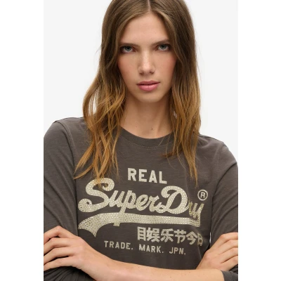 Afbeelding van Superdry Embellished Vintage LOGO Graphic Longsleeve, Dames, Maat: 36, black slub