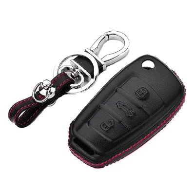 Afbeelding van M.JVisun Lederen sleutelhanger voor Audi A1 A3 A4 A6 A8 Quattro Q2 Q3 Q7 R8 RS3 RS6 S3 S6 TT TTS opvouwbare autosleutel leer zwart