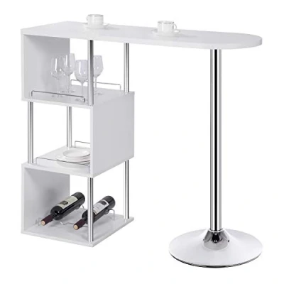 Afbeelding van WOLTU BT22ws Bartafel, bistrotafel, hoge keukentafel, bartafel van MDF en metaal, met 3 planken flessenhouder, 113 x 40 105 cm, wit