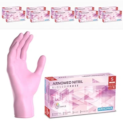 Afbeelding van ARNOMED Roze wegwerphandschoenen, nitril handschoenen, maat S, wegwerphandschoen 1000 stuks (10 dozen), poedervrij en latexvrij, wegwerphandschoenen in XS, M &amp; L