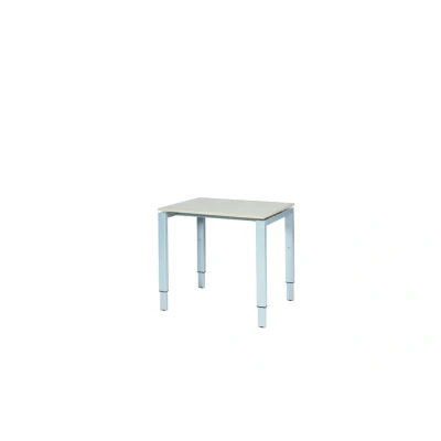 Afbeelding van Domino bureau, hoogte instelbaar (62 85cm) met 80x60cm &#039;zwevend&#039; lindberg (licht) eiken 25mm blad en aluminium (RAL9006) N poot frame.